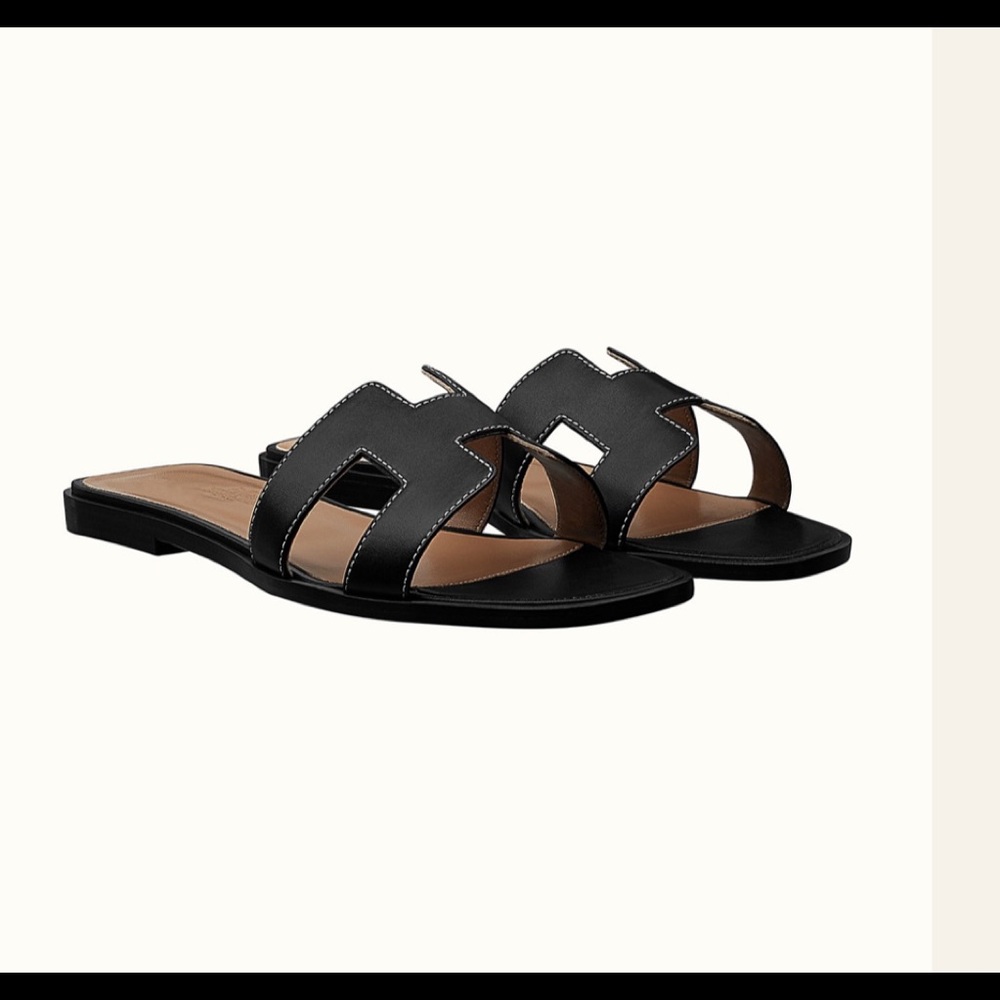 Hermes Oran Sandals 37.5 Black